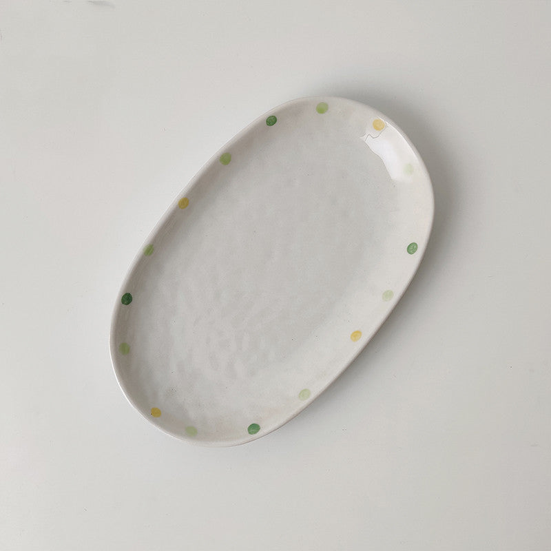 Dot Ceramic Plate Set Small Breakfast Dessert Oval Plates