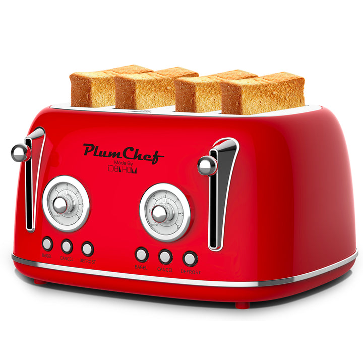 4-Slice Retro Toaster Stainless Steel Dual Control With Bagel Settings