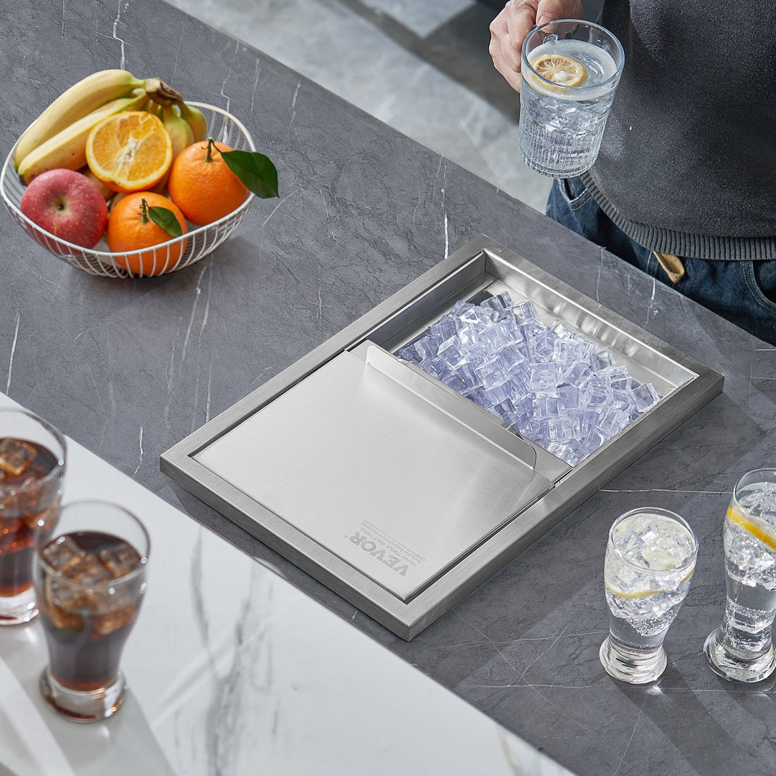 18" Stainless Steel Drop-In Ice Chest with Sliding Cover