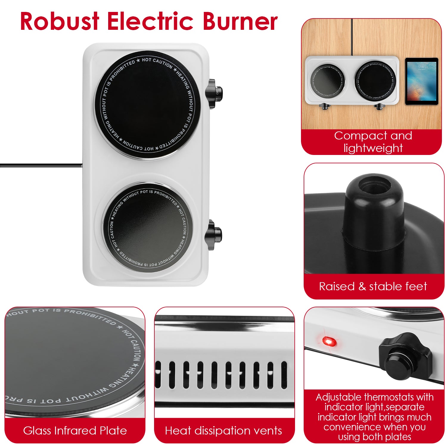 2000W Electric Infrared Dual Burner Hot Plate Stove