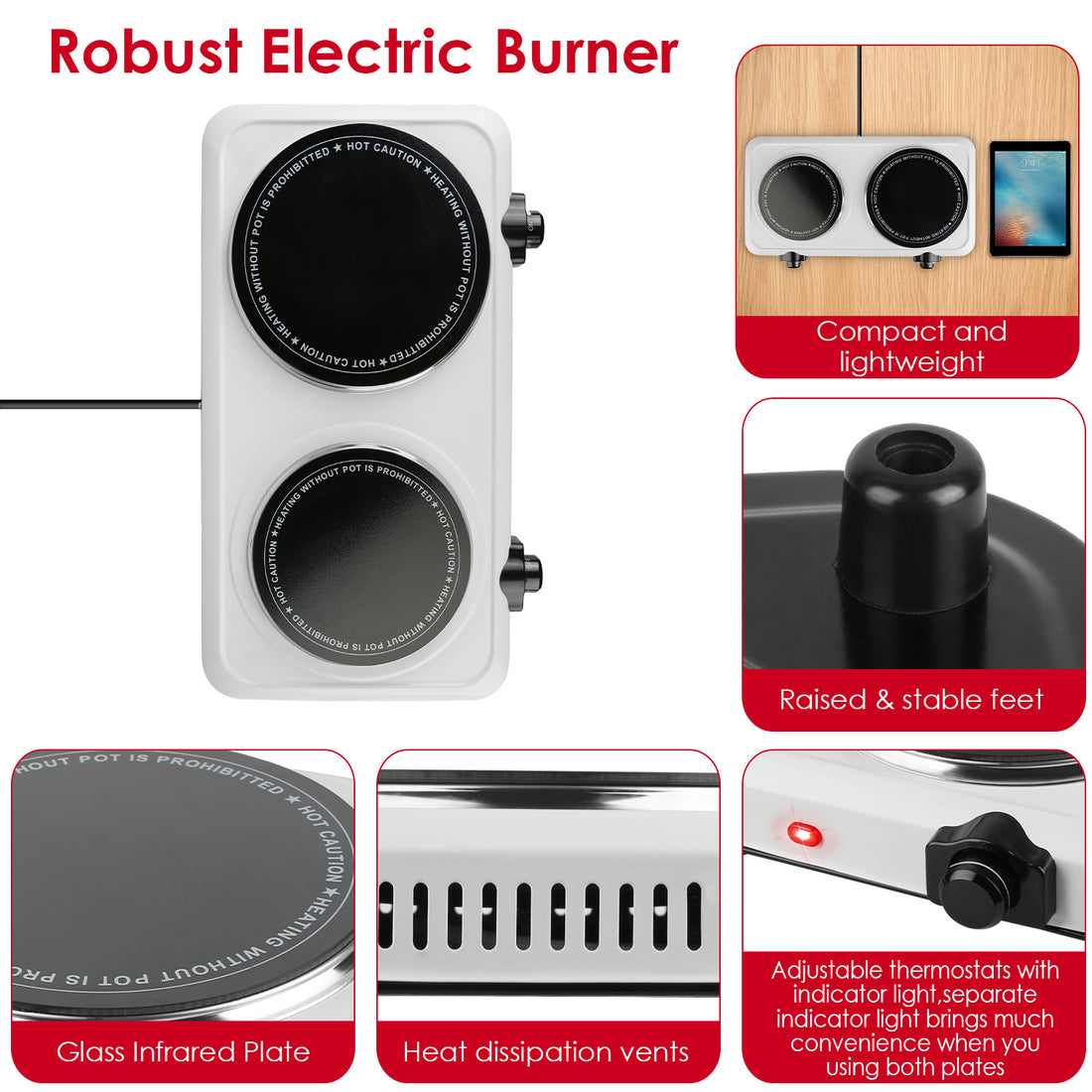 2000W Electric Infrared Dual Burner Hot Plate Stove