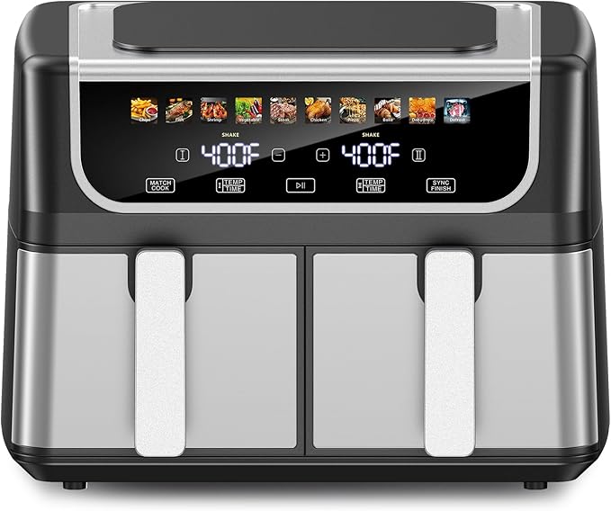 9.5L Dual Basket Air Fryer With Independent Temperature Control