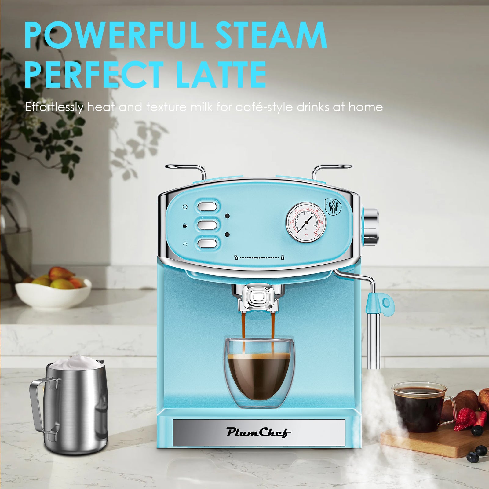 20-Bar Espresso Machine With Milk Frother 54oz Water Tank Compact