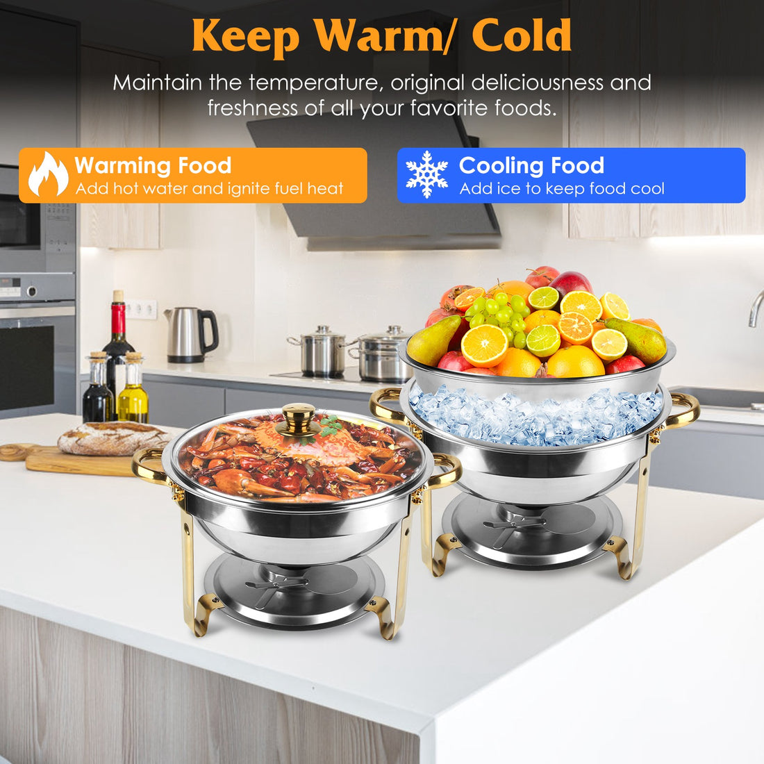 4-Piece Stainless Steel Chafing Dish Buffet Set With Glass Lid