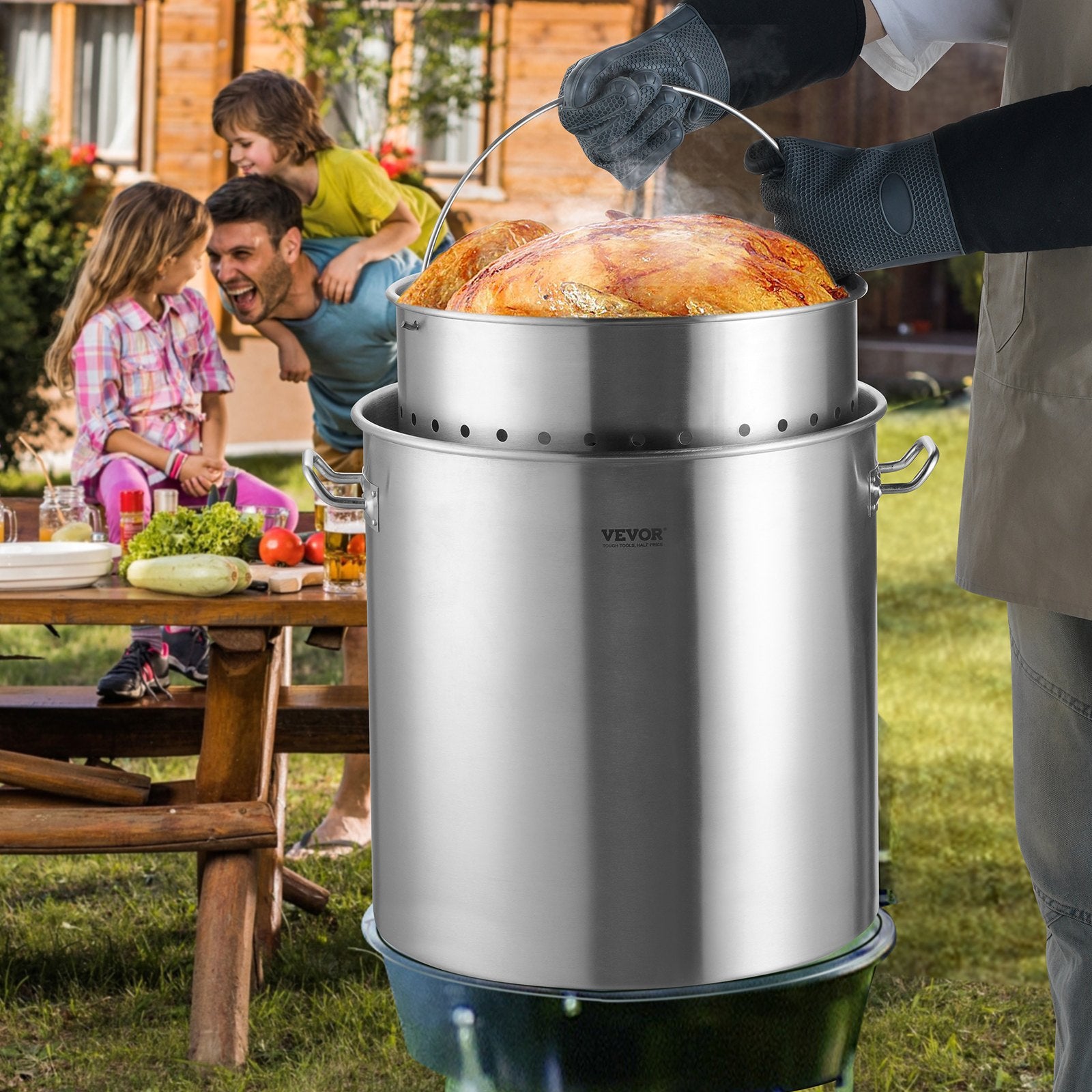 64QT Stainless Steel Stockpot with Basket and Lid