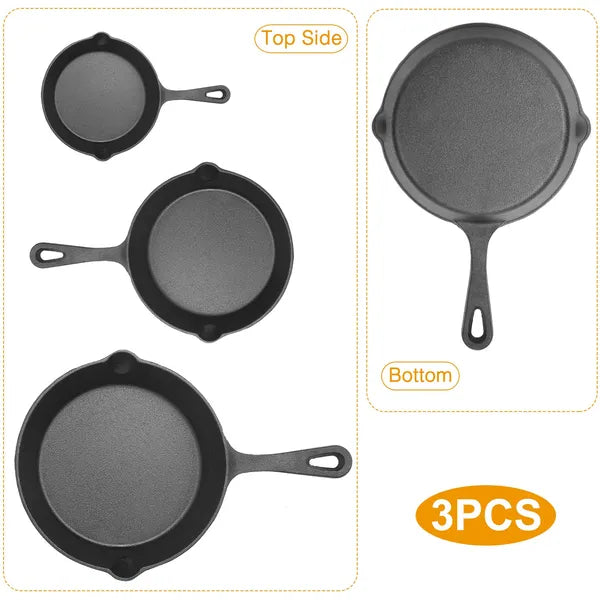 3Pcs Pre Seasoned Cast Iron Skillet Set