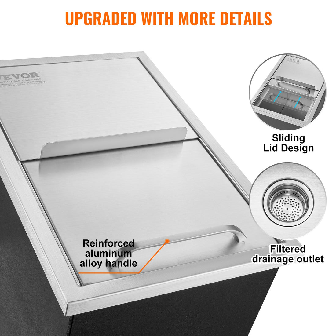 18" Stainless Steel Drop-In Ice Chest with Sliding Cover