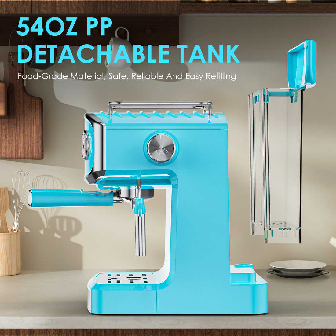 20-Bar Espresso Machine With Milk Frother 54oz Water Tank Compact