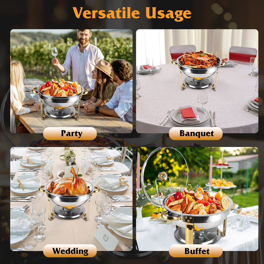 4-Piece Stainless Steel Chafing Dish Buffet Set With Glass Lid