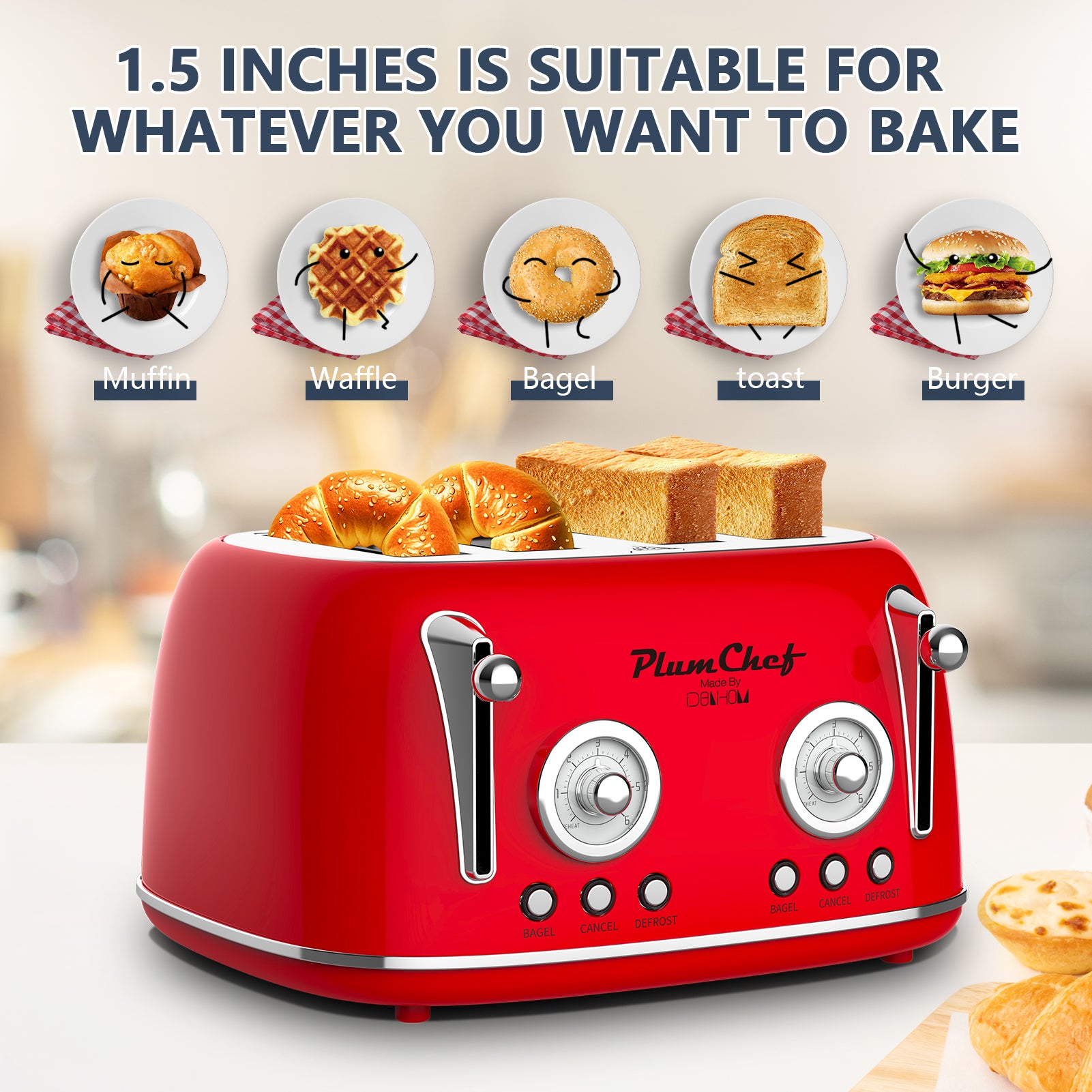 4-Slice Retro Toaster Stainless Steel Dual Control With Bagel Settings