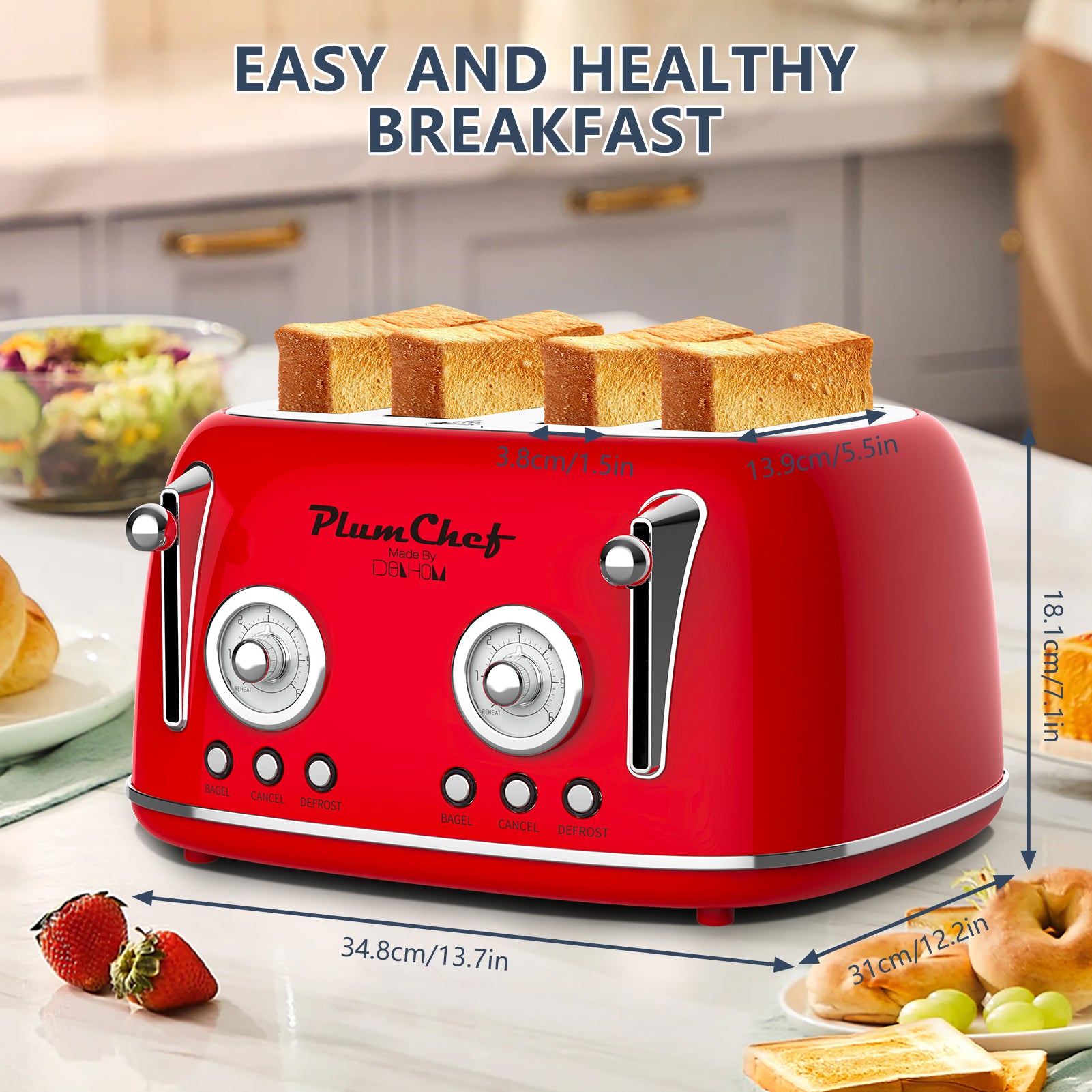 4-Slice Retro Toaster Stainless Steel Dual Control With Bagel Settings