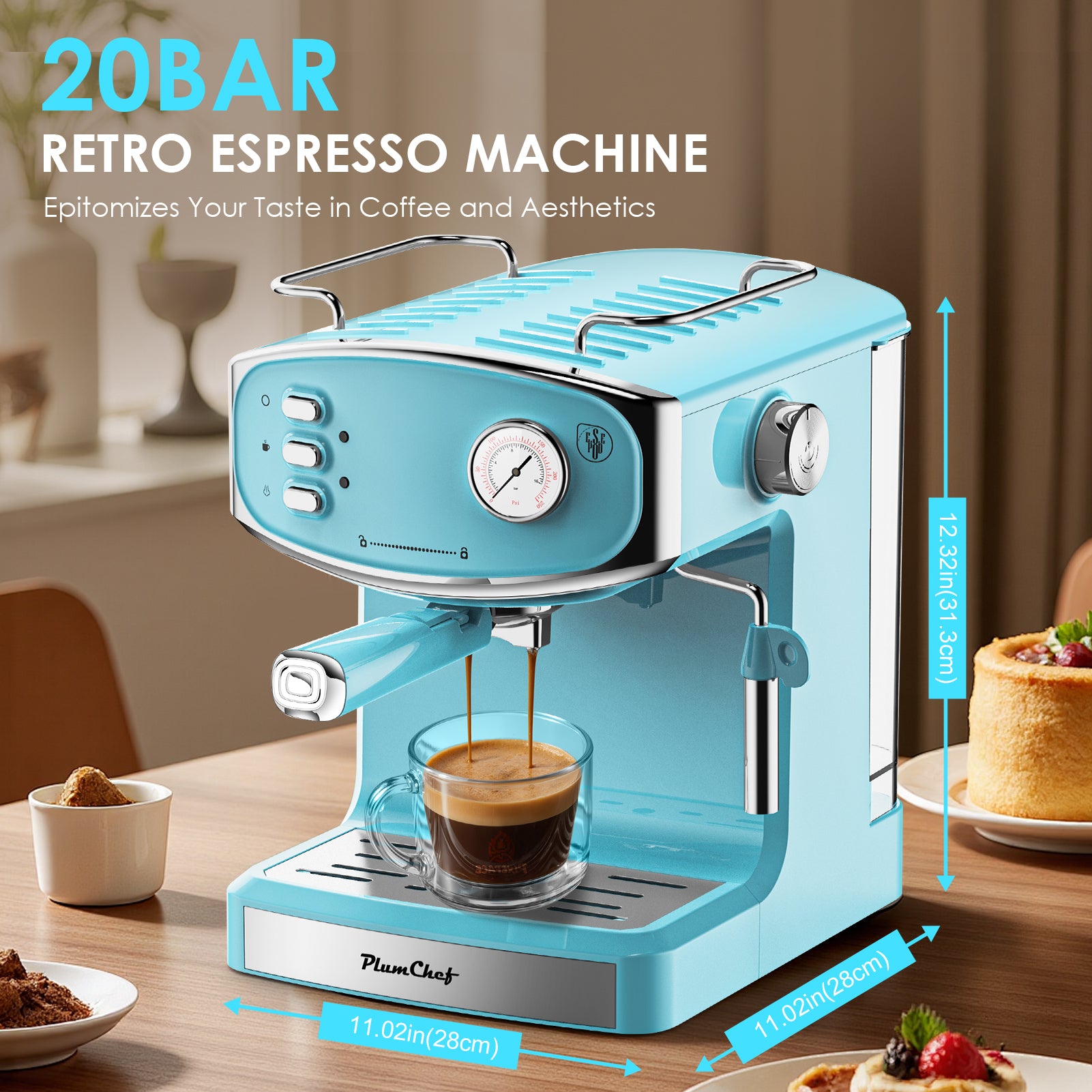 20-Bar Espresso Machine With Milk Frother 54oz Water Tank Compact